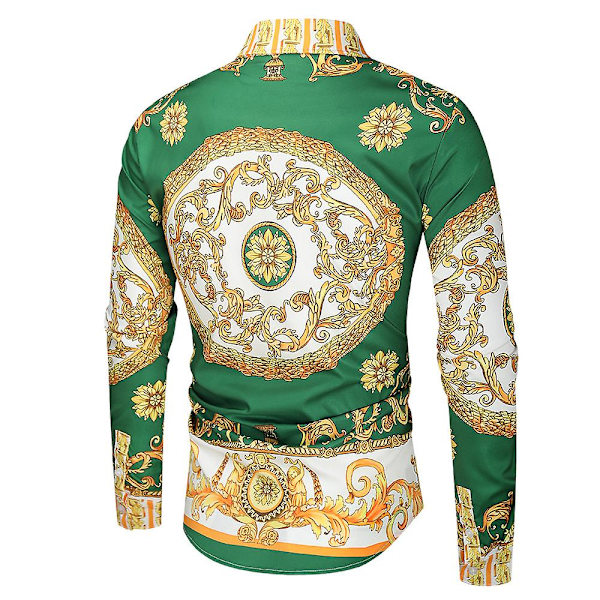 Miesten kuninkaallinen paita print käänne Luxury Slim Shirt Business pitkähihainen istuvuus Topit Prom CNMR Z X Green 4XL