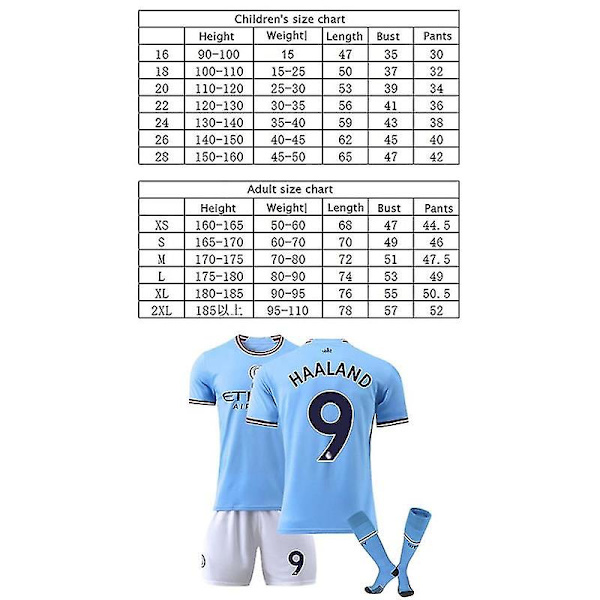 22-23 Ny sesong Manchester City nr. 9 Haaland Jersey Drakt zV 24(130-140CM) / 28(150-160CM)