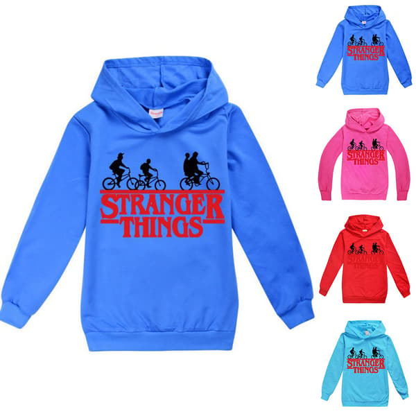 Stranger Things Barn Gutter Print Hoodie Genser Mørk Blå Dark Blue 150cm