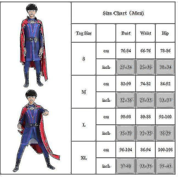 Børn/mænd Doctor Strange Halloween Costume Jumpsuit + Cape Outfit Sæt Mens XL