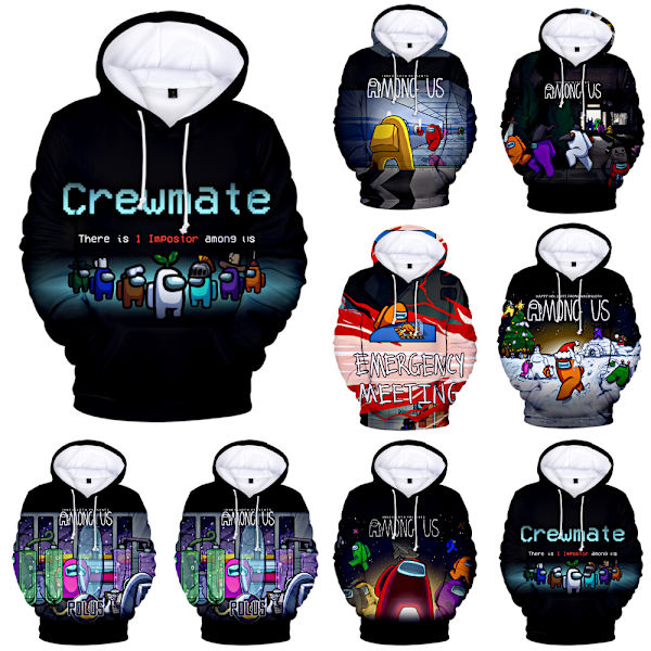 Among Us 3D Print Hoodie Pojkar med fickor Rolig tröja H B 120cm