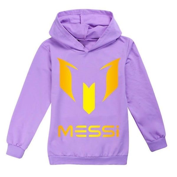 Barn Messi Print Casual Hoodie Pojkar Hooded Top Jumper Sweatshirt Present 2-14y - Purple 160CM 11-12Y