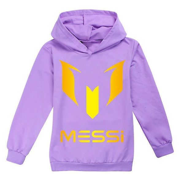 Barn Messi-trykk Uformell hettegenser Gutter Hettegenser Topp Genser Present 2-14y Z X Purple 140CM 8-9Y