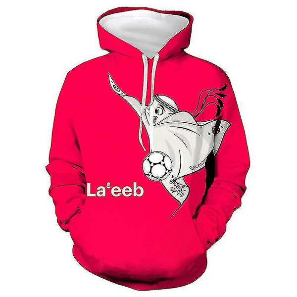 2022 Qatar World Cup Fotboll Mascot Theme Barn Aldult Hoodies Sweatshirt - Red 3 100