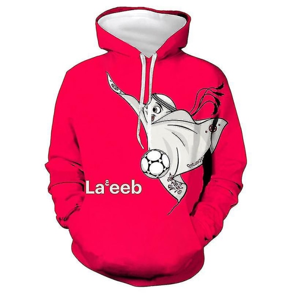 2022 Qatar World Cup Fotboll Mascot Theme Barn Aldult Hoodies Sweatshirt - Red 3 110