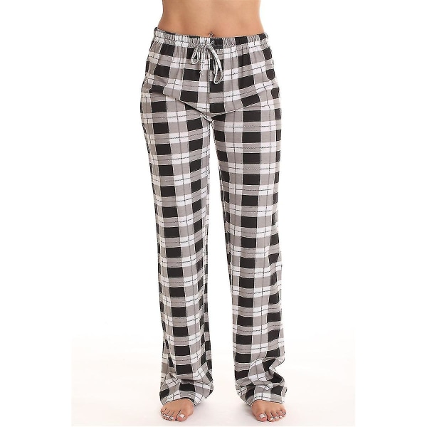 Naisten taskulliset pyjamahousut, pehmeät flanelliruudulliset pyjamahousut naisille - black S