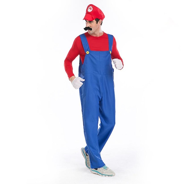 Män Super Mario And Luigi Bros Fancy Dress Halloween Kostym Rörmokare Overall Red M