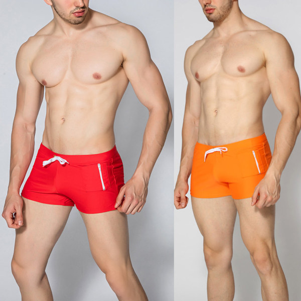 Badkläder för män boxer Enfärgad dragsko Beach Snabbtorka badbyxor . Red 2XL