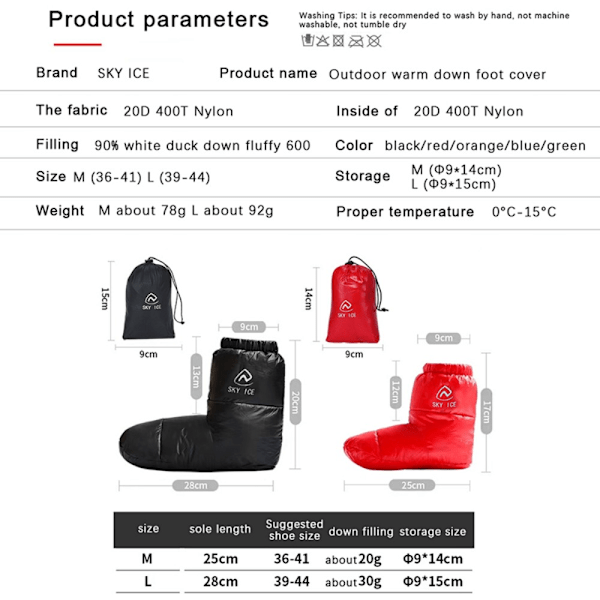 1 par Duck Down Booties Strumpor Klätterskoöverdrag RED M red red M