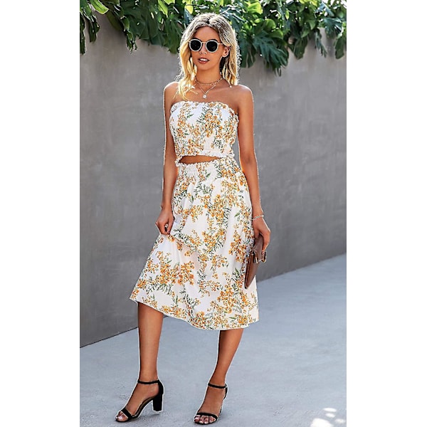 Blomsterbluse til kvinder, Maxi-nederdeldragtskjole. Yellow X-Large