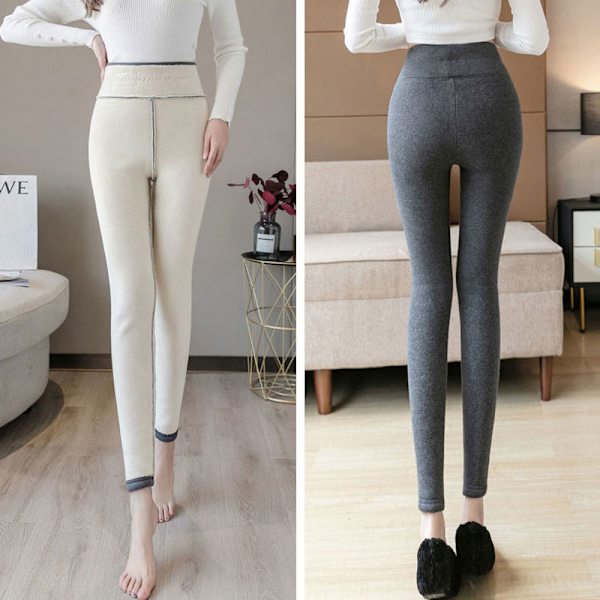 Vinter kvinnors Thicken Lambwool Leggings Fleecefodrade Z X gray lambeool double extra large