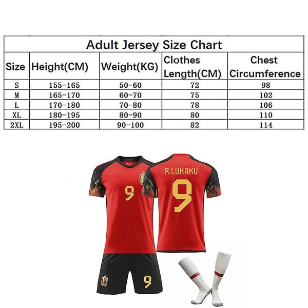 2022 Qatarin MM-kisat Belgian joukkue #9 R.Lukaku jalkapallopaita / 18 (100-110cm)