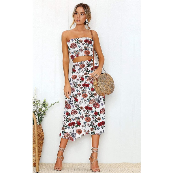 Blomsterbluse til kvinder, Maxi-nederdeldragtskjole. Red Large