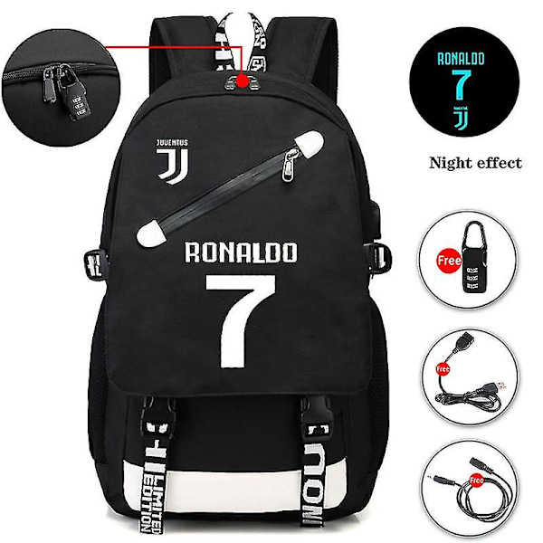 Ronaldo USB-reppu koululaukku teinien jalkapalloreppuun Y