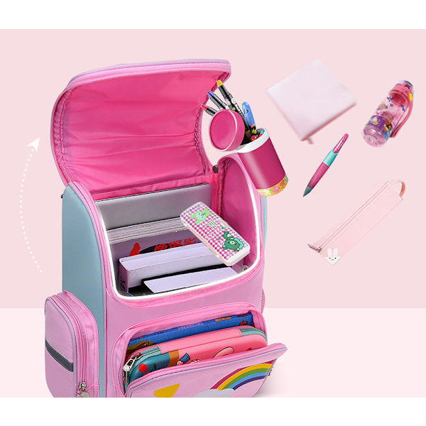 Opiskelijoiden lasten reppu taaperon koululaukku 6-12 vuotiaille tyttöprinsessa kevyt K Pink large-sized