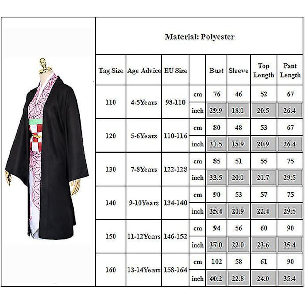 Lasten Demon Slayer -animaatio Cosplay-asusetti zy 7-8 Years Kamado Nezuko