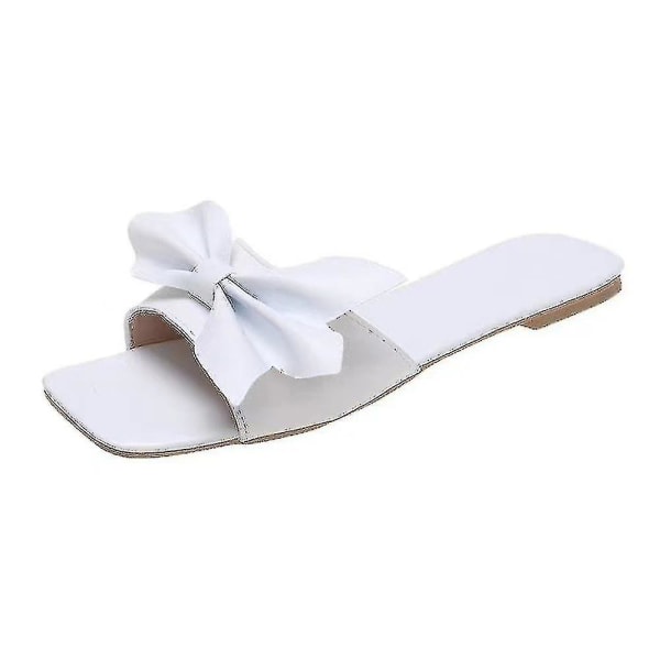Naisten Bowknot Decor Litteät sandaalit Vapaa-ajan kengät Rantatossut Z X White Tag 40
