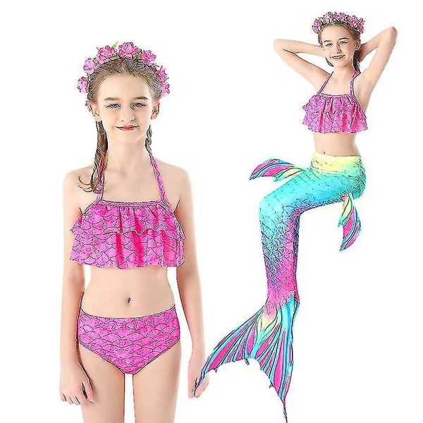 3 stk Pigebadedragter Havfrue til svømning Havfrue kostume V Fuchsia 110 cm