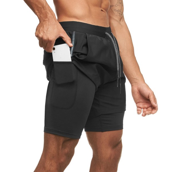 Lösa sportshorts för män Sommarshorts Strandbyxor Dragsko . black 2XL