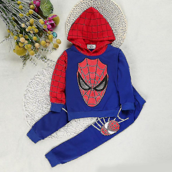 Kids Boy Spiderman Sportswear Hoodie Sweatshirt Byxor Kostym Kostym Kläder - Blue 5-6 Years