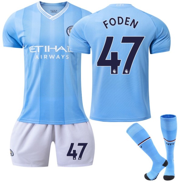 23-24 Manchester City Home Børnefodboldtrøje nr. 47 FODEN - 6-7 years