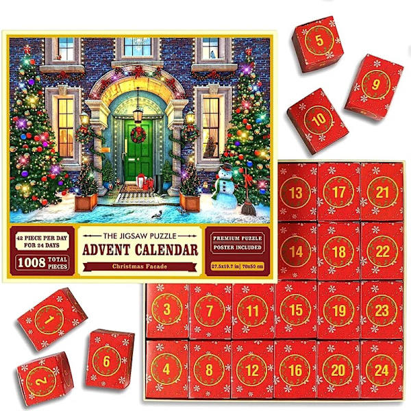 Adventskalender 2023 Julepuslespil 24 dele 1008 puslespilsbrikker Nedtælling til julegaver til børn Y