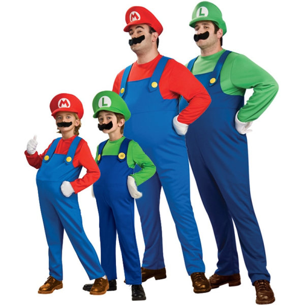 Cosplay Super Mario-kostymer för vuxna och barn red L H green XL