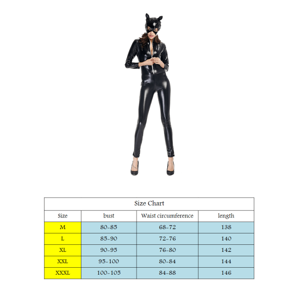 Dame PU lær Catsuit Cosplay Halloween Cat Mask Jumpsuit zy