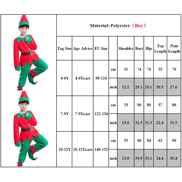 Børne Voksen Jul Elf Kostume + Hat Sjovt Xmas Outfit Cosplay Y Boy 7-9Years