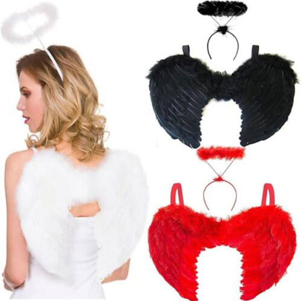 Feather Wings Fancy Dress Dame Dark Angel Costume Hvid Y white