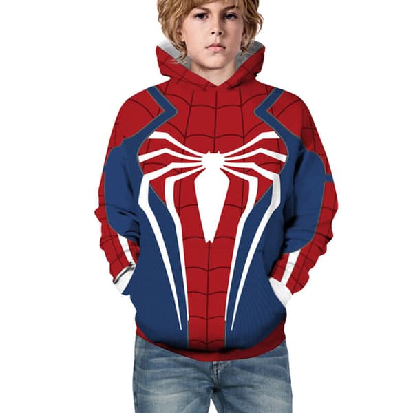 Barn Gutter Jenter Spiderman 3D-trykt Langermet Hettegenser Genser - Red