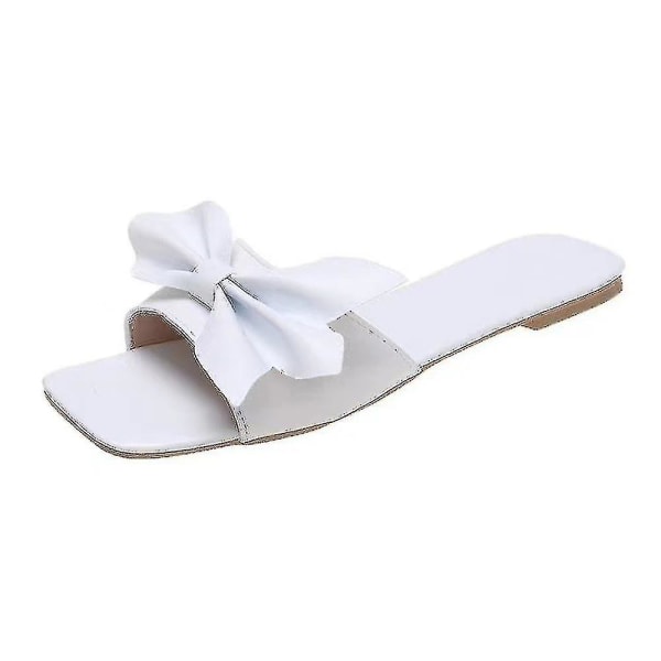 Kvinder Bowknot Dekor Flade Sandaler Fritidssko Strandtøfler Z X White Tag 38