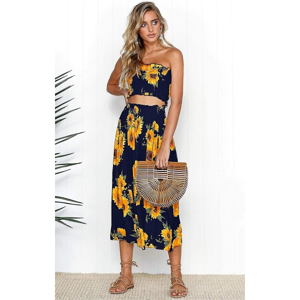 Blomsterbluse for kvinner, dresskjole til maxiskjørt . Navy Blue Medium