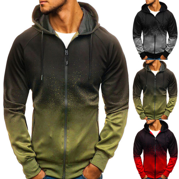 Langermet jakke med glidelås for menn, hettegenser skjorte Topper Z Army Green XL