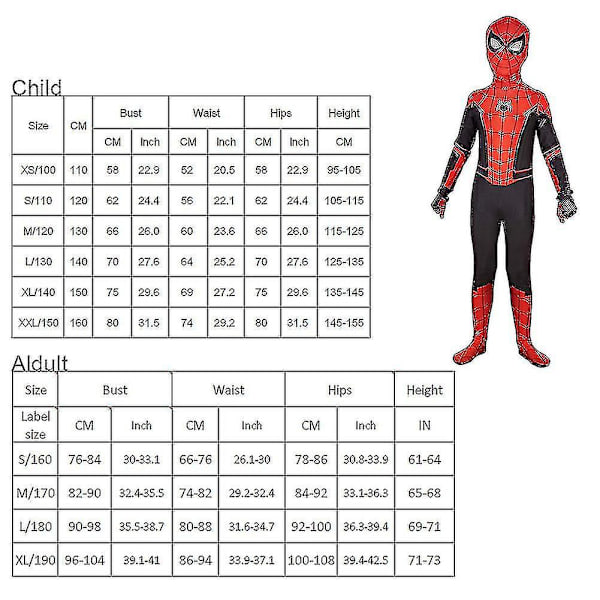 The Amazing Spider-man Jumpsuit Spiderman Cosplay-kostyme Halloween Voksen / Child-c CNMR 100cm