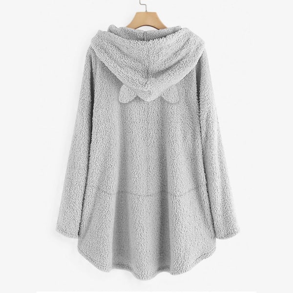 Dame fleece hættetrøje Vinter varm afslappet sweatshirt Katteører Design Løs sweater CNMR Gray XL