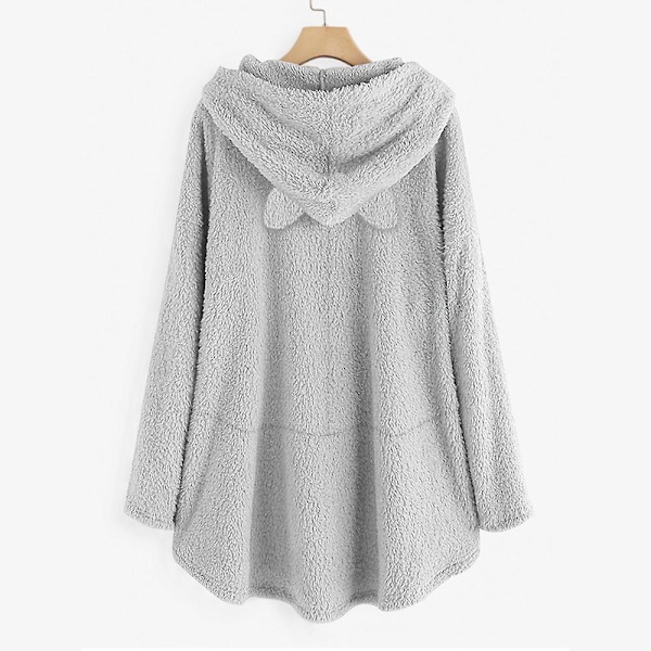 Huvtröja i fleece för kvinnor Vinter Varm Casual Sweatshirt Cat Ears Design Lös tröja CNMR Gray M