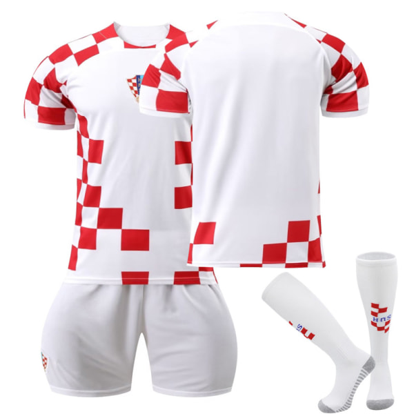 Kroatien Hjemmetrøje VM 2022/23 Kroatien Holdtrøje Fodbold T-shirt Shorts Kits Fodbold 3-delt sæt zV 16(90-100CM)