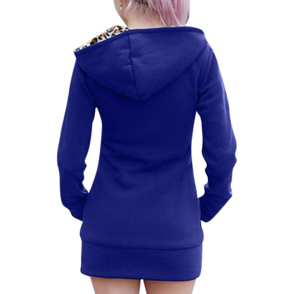 Vinter Kvinnor Hooded Thickened Plus Fleece Leopard Sweater Jacka Y Blue M