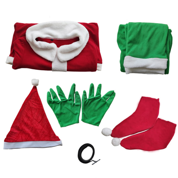 6PC Green Fur Monster Grinch Cos Suit Topper Bukser Sokkhanske - 140cm