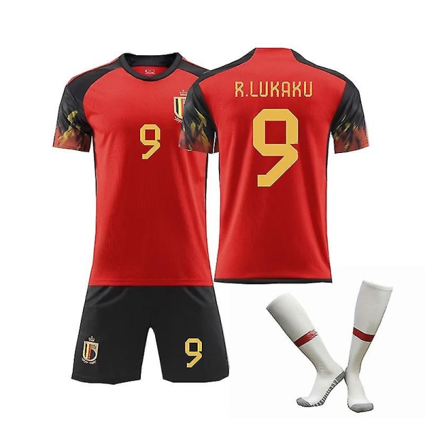 2022 Qatarin MM-kisat Belgian joukkue #9 R.Lukaku jalkapallopaita / 16 (90-100cm)