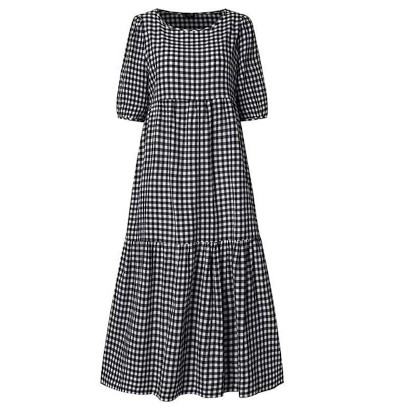 Sommerpledd puffy kortermet midikjole for kvinner Y Black,4XL