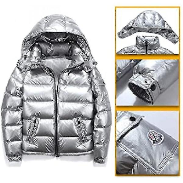 Winter Shiny Down Jacket en's Jacket Standkrave dunjakke med hætte K Sliver M
