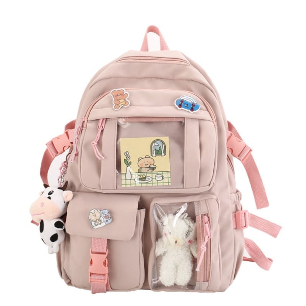 Ryggsekk. Kawaii ryggsekk skoleveske med anheng. Liten ryggsekk. pink