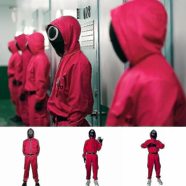 Børne Voksen Squid Game Jumpsuit Kostume Set-g V With Triangle mask 3XL