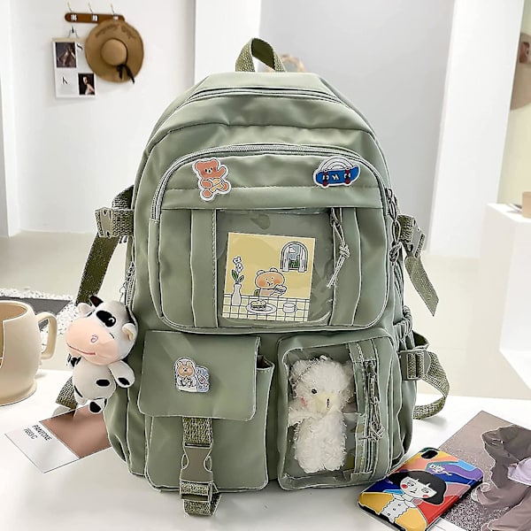 Rygsæk. Kawaii Rygsæk Skoletaske Med Vedhæng. Lille rygsæk. beige