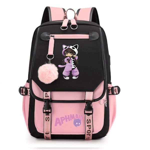 Aphmau Pink Anime Skolerygsæk Afslappet Daypack Rygsæk Cool bogtaske.