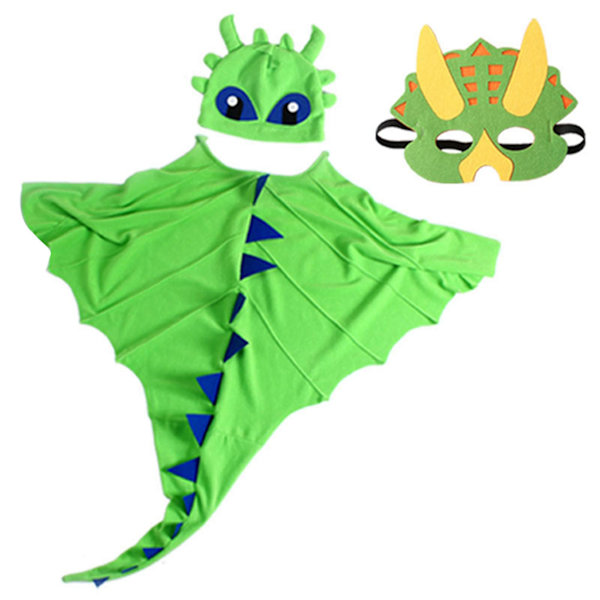 Kids Dinosaur Cape Halloween Cosplay Costume Set Kids Christmas Outfits CNMR Green