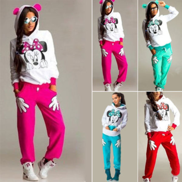 Mickey Mouse Kvinder Søde træningsdragter Memory Cartoon Suits - Rose Red XL