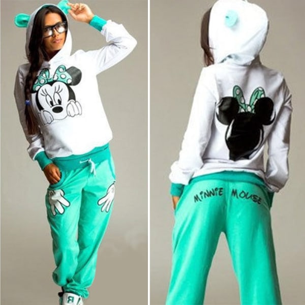 Mickey Mouse Kvinder Søde træningsdragter Memory Cartoon Suits - Green XL